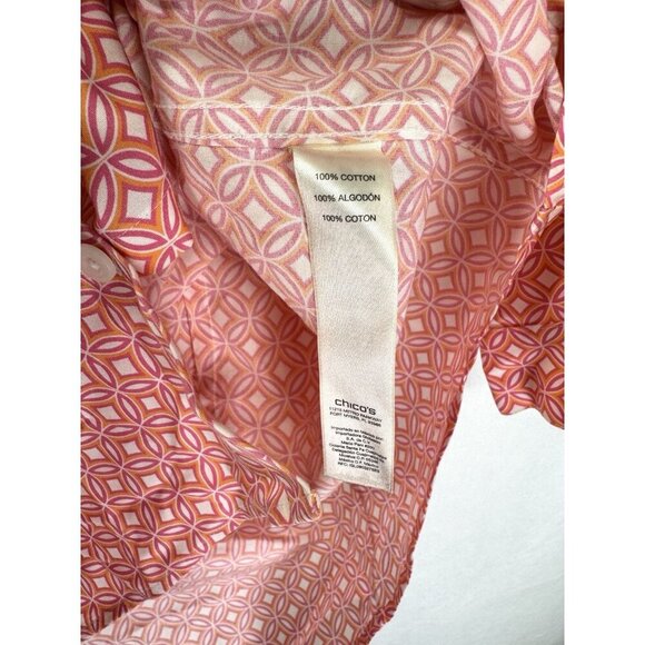 Chicos Effortless Beatrice Top Womens 2/Large Pink Red Batik Circles No Iron - Picture 4 of 9